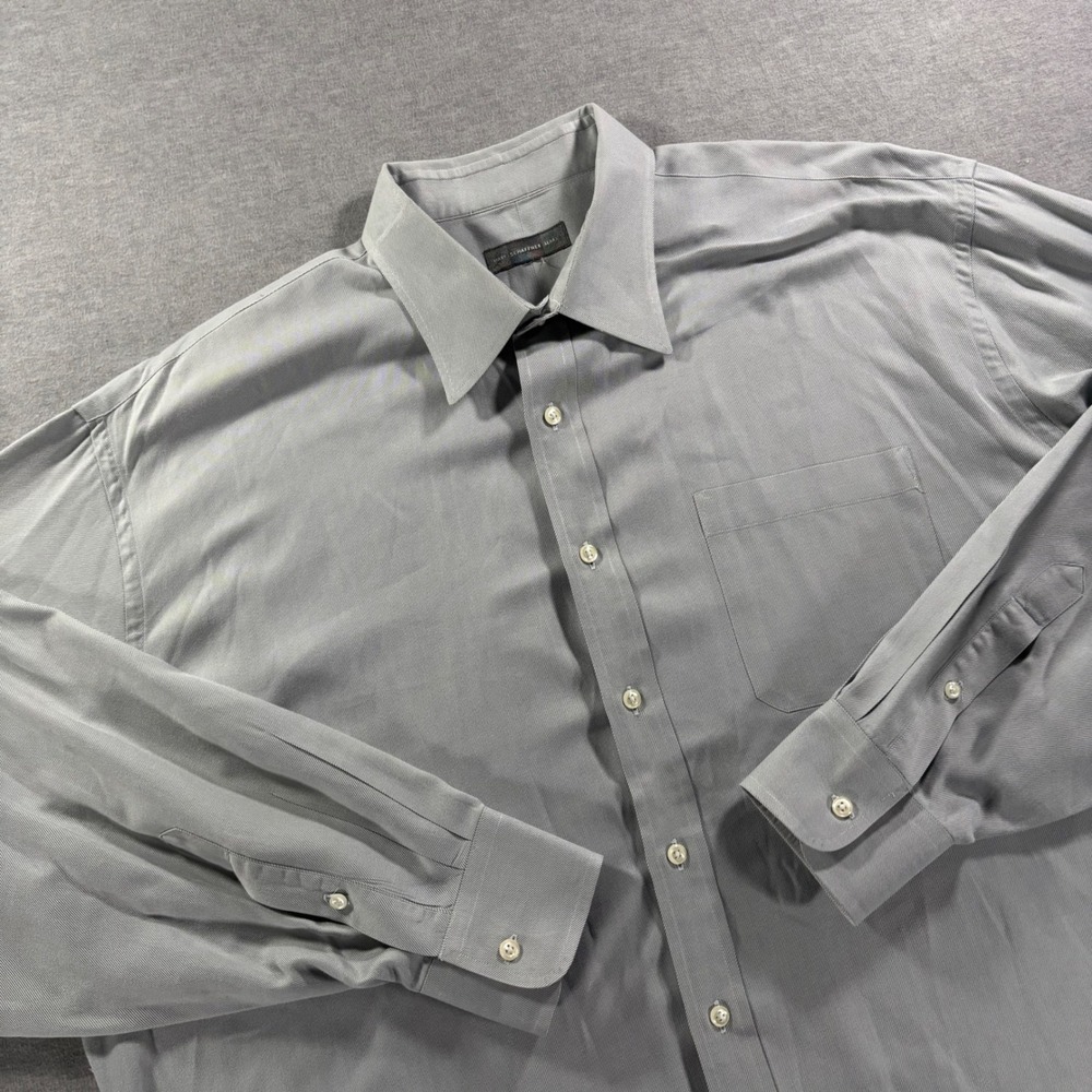 Hart Schaffner Marx Mens Gray Microstripe Dress Shirt XL 17 Neck Roomy